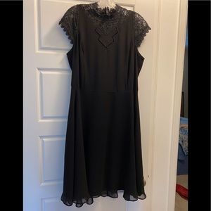 City Chic flowy black dress with lace trim
